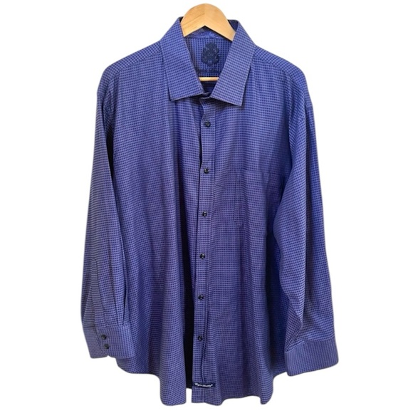 English Laundry Other - English Laundry Purple & Blue Checkered Cotton Long Sleeve Dress Shirt Sz 19 EUC